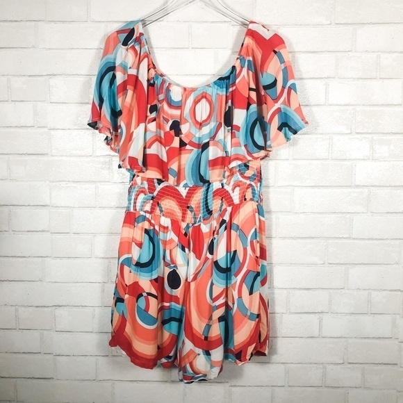 Kaari Blue Concentric Coral and Blue Romper - Picture 5 of 5